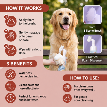 Waterless & Gentle Paw Cleaning Foam with Brush for Dogs
