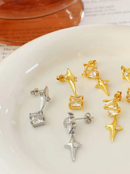 Zircon Copper Geometric Drop Earrings