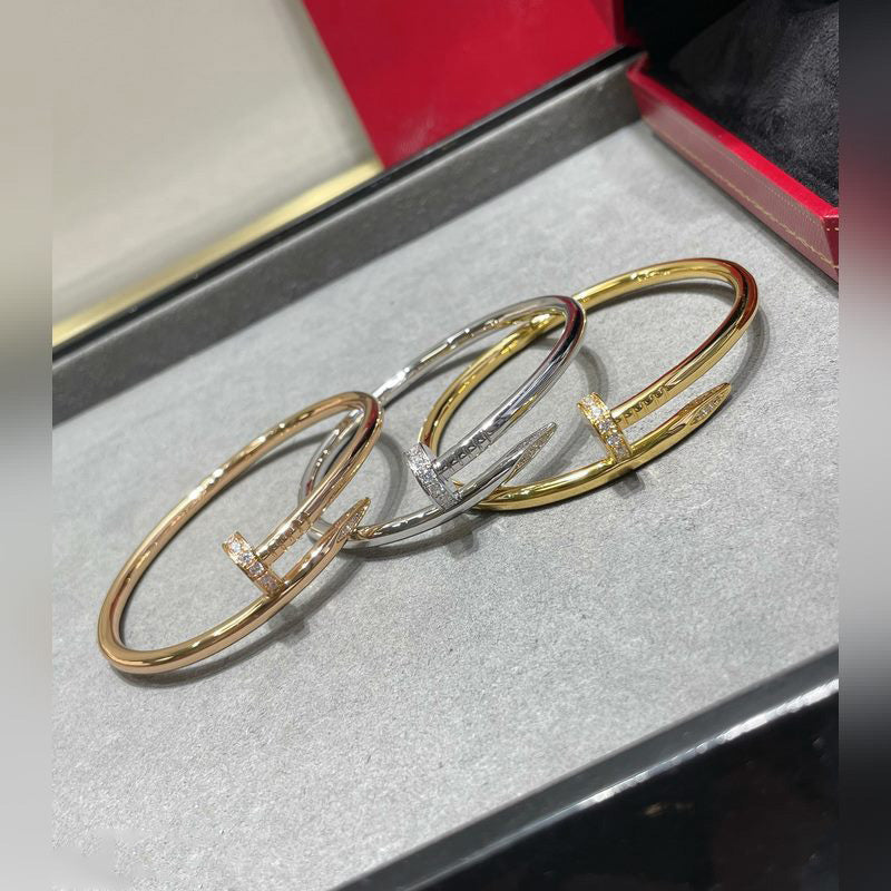 V-Gold Diamond Pavé Screw Cuff for Couples - Titanium Steel Open-Close Clasp